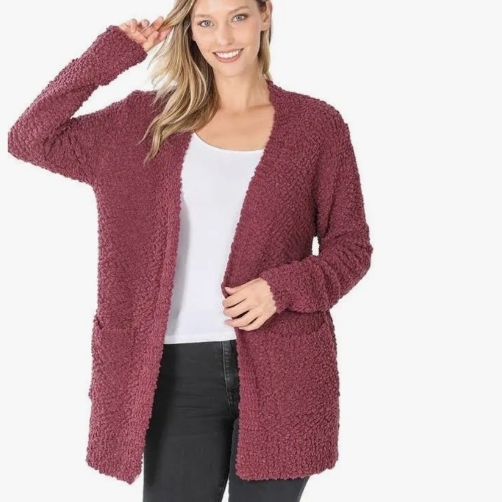 New Zenana 2X Eggplant Pocket Cardigan Cozy TW-193XBA